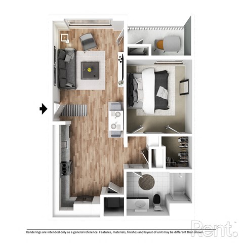 FP A2 with furniture at Westbury Apartments, Rancho Cucamonga, CA, 91739